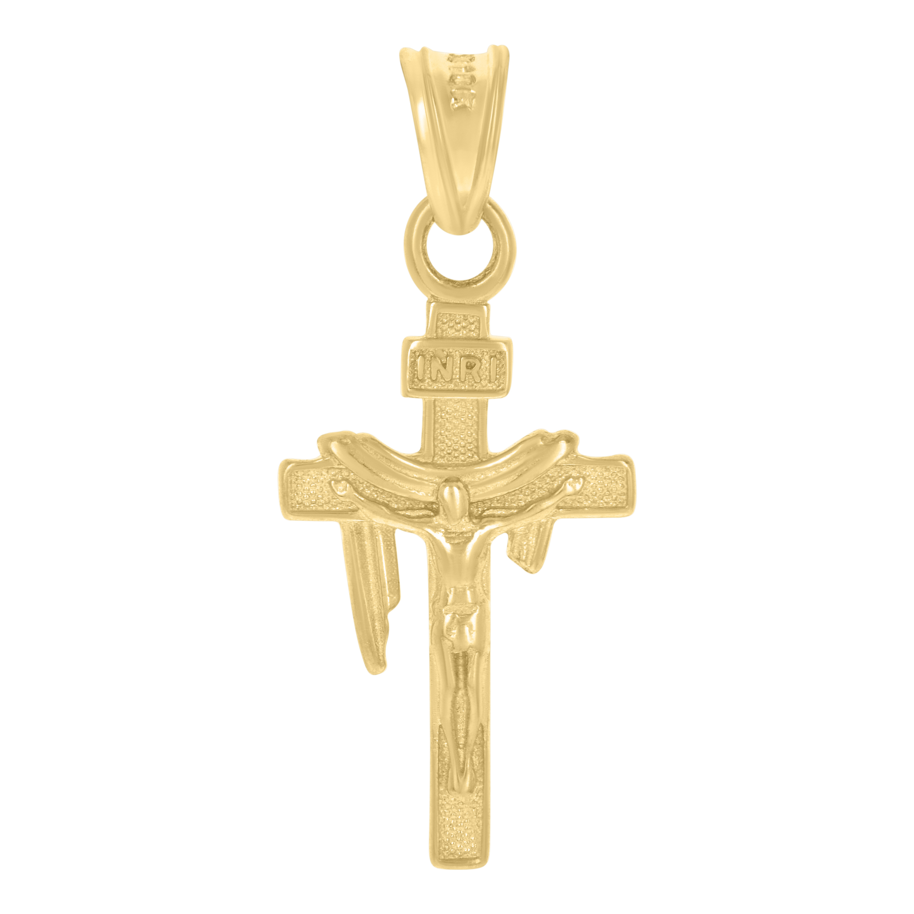 10kt 10k Yellow Gold Mens Draped Inri Crucifix Cross Religious Charm Pendant